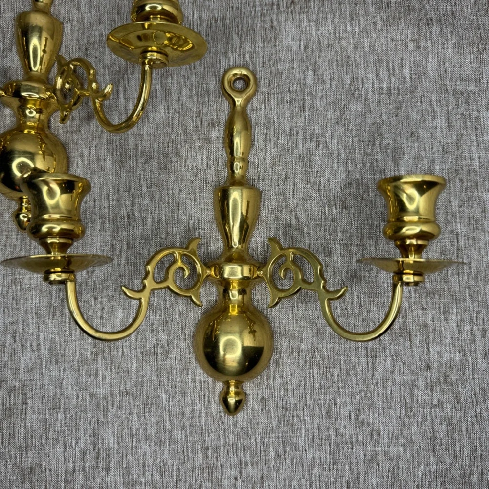 Vintage Harvin Brass Double Arm Candelabra Dark Academia Wall Sconce Pair